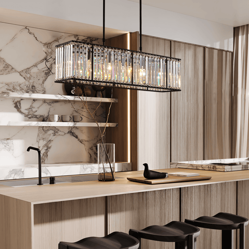 Rectangular Gold Frame Crystal Chandelier kitchen| Feyran