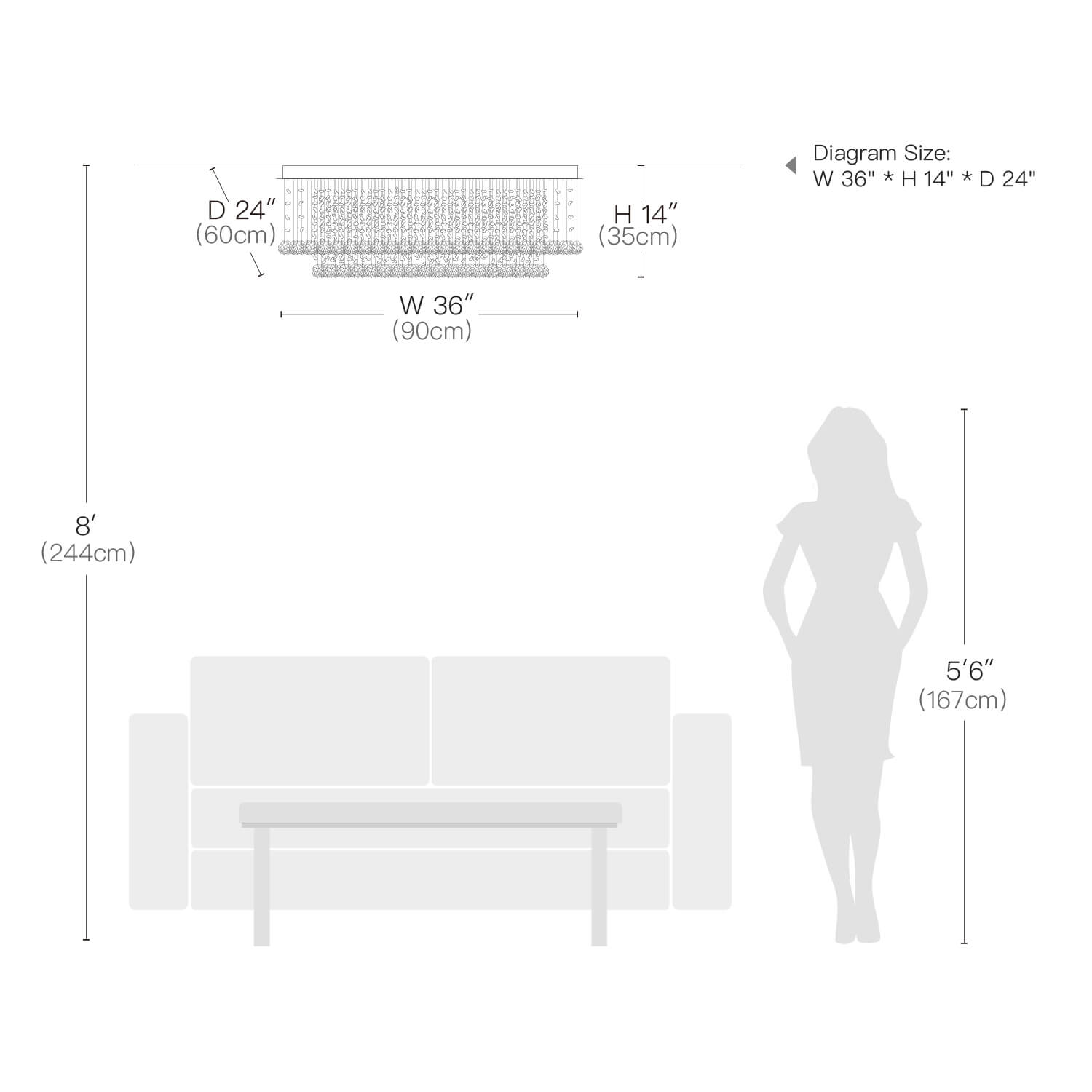 Rectangular Multi Layer Cloud Crystal Chandelier - Ceiling Light - Size | Feyran