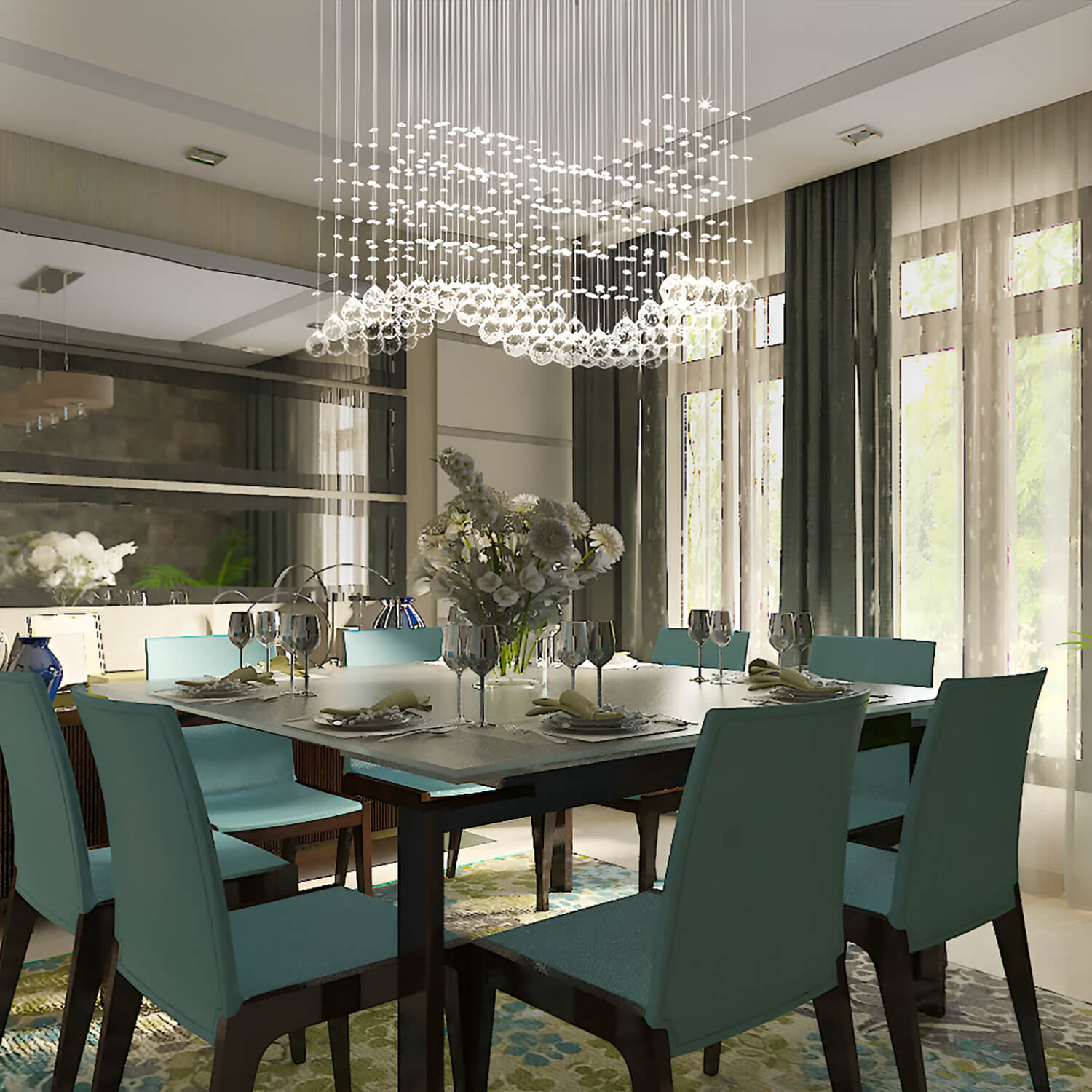 Rectangular Raindrop Wave Crystal Chandelier Ceiling Light-diningroom-3 |Feyran