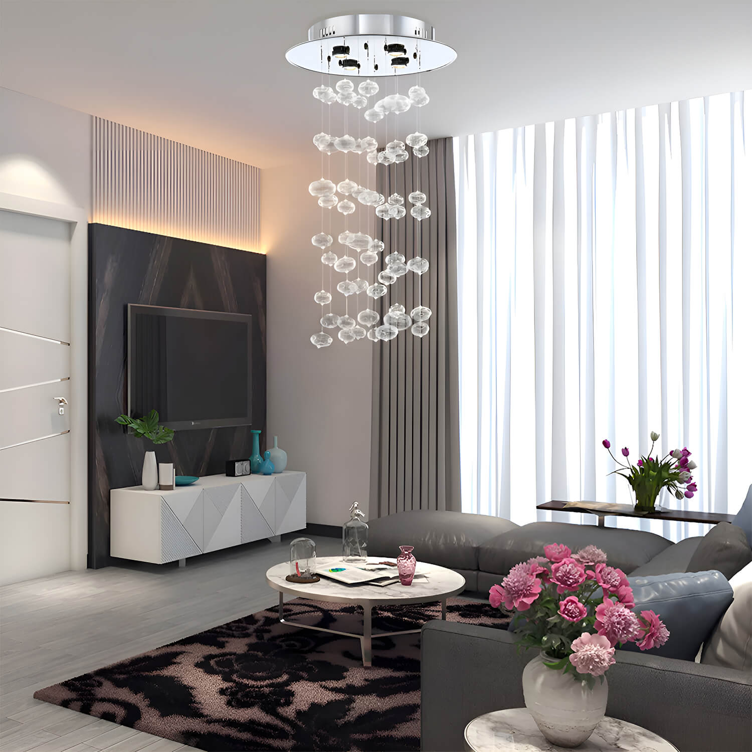 Round Base Bubble Glass Chandelier - Ceiling Light -living room-3 |Feyran