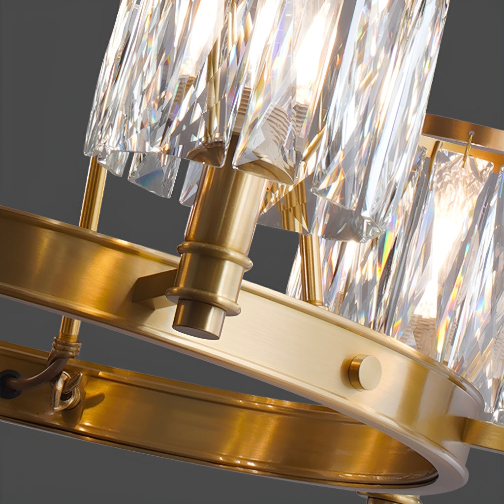 Round Modern Rustic Crystal Brass Chandelier - Crystal Detail-2 | Feyran