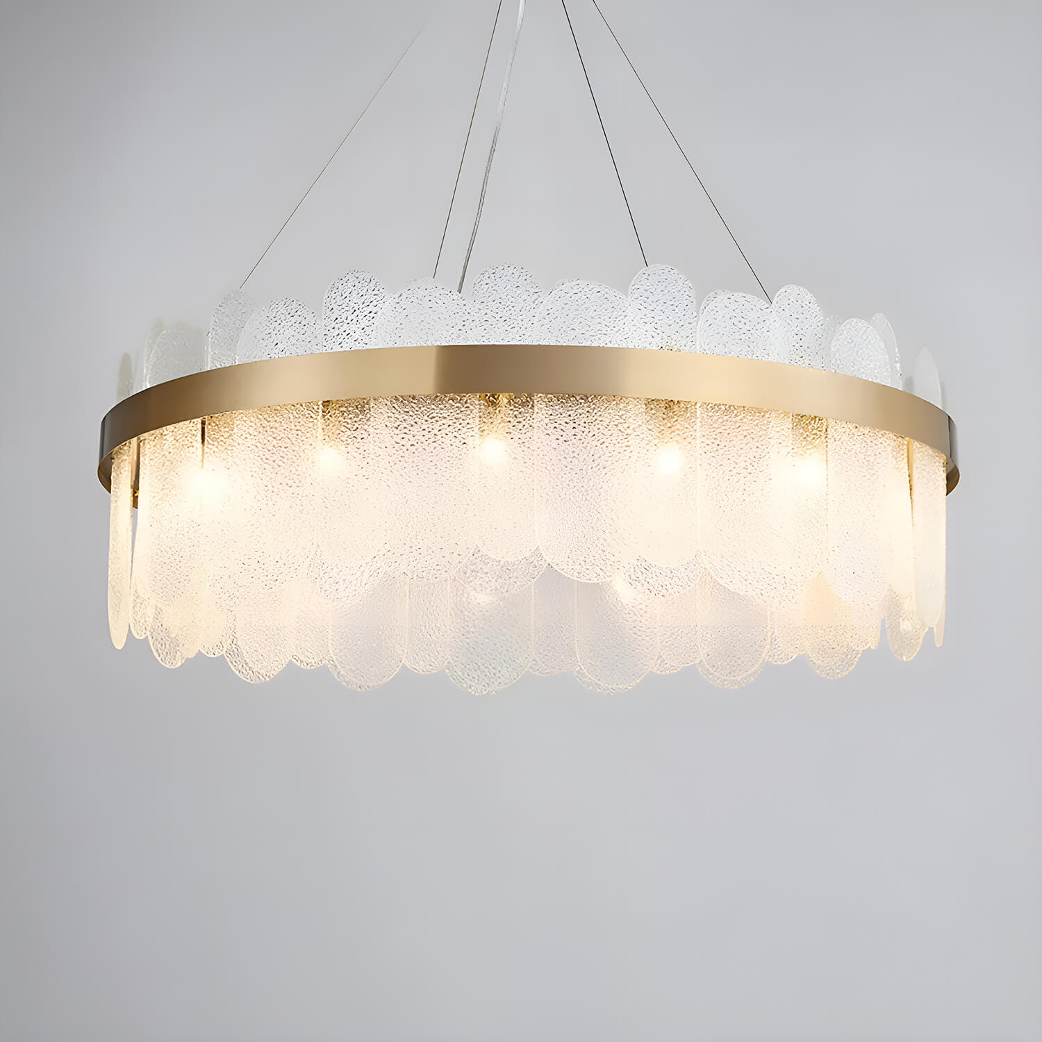 Round Tiered Clear Glass Chandelier-Light-on-5 |Feyran