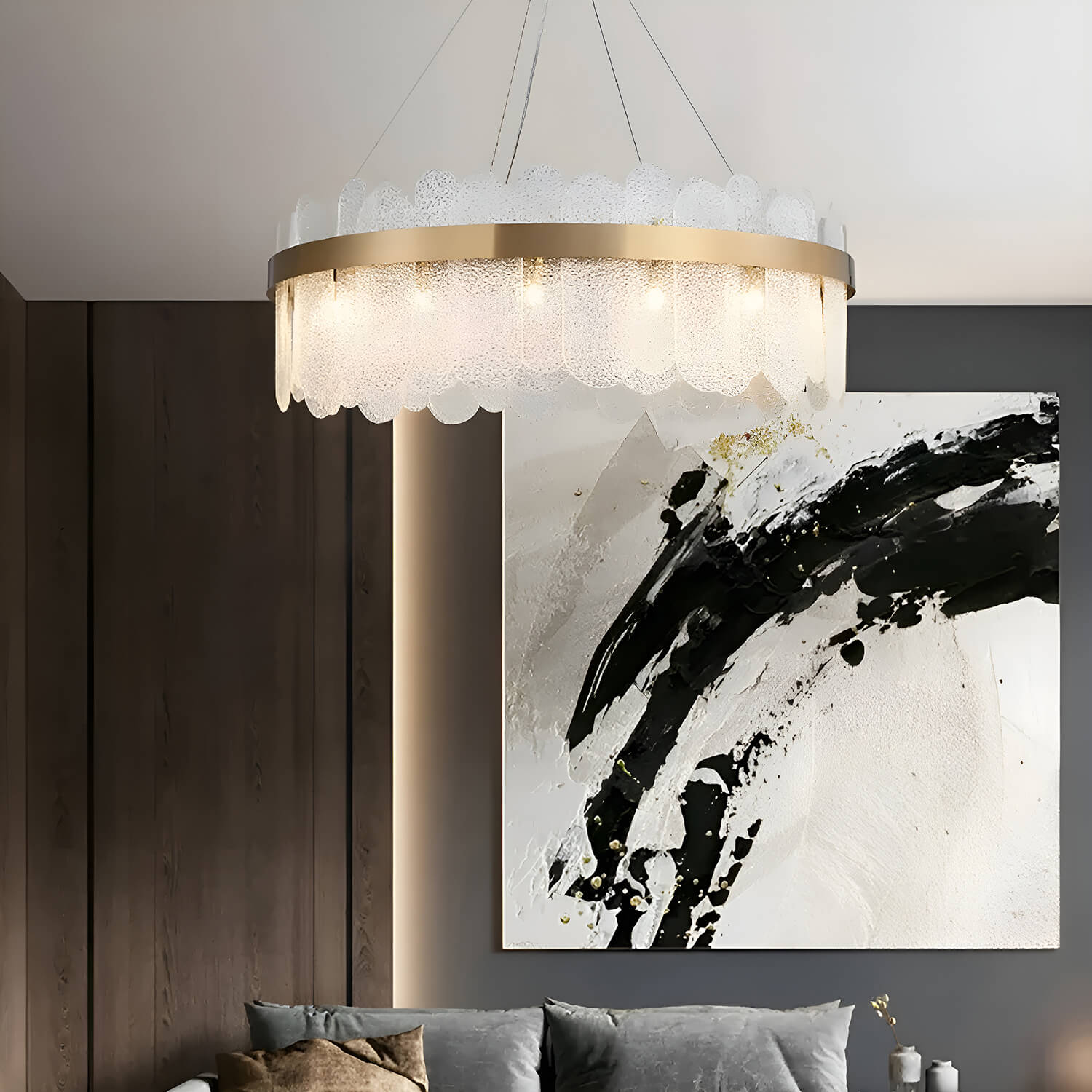 Round Tiered Clear Glass Chandelier-Living Room-3 |Feyran