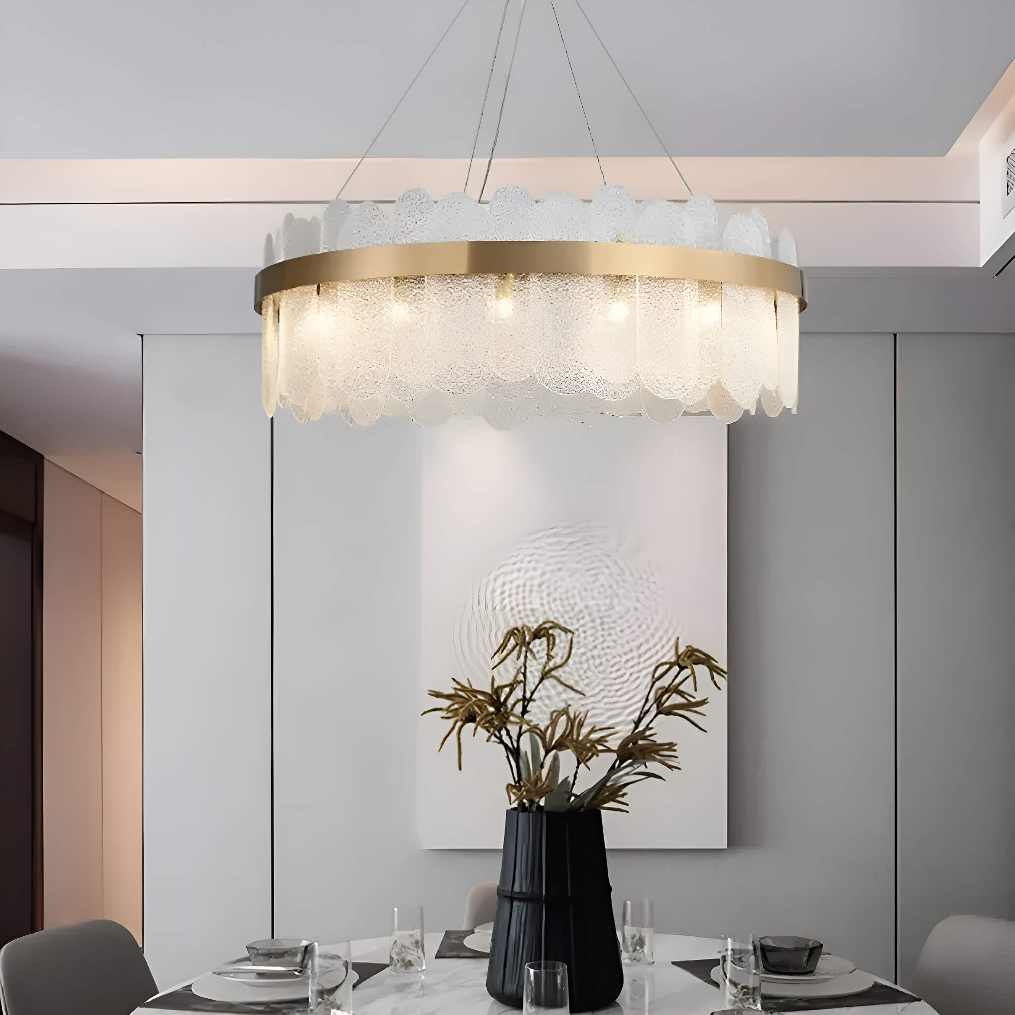 Round Tiered Clear Glass Chandelier-Living Room-4 |Feyran