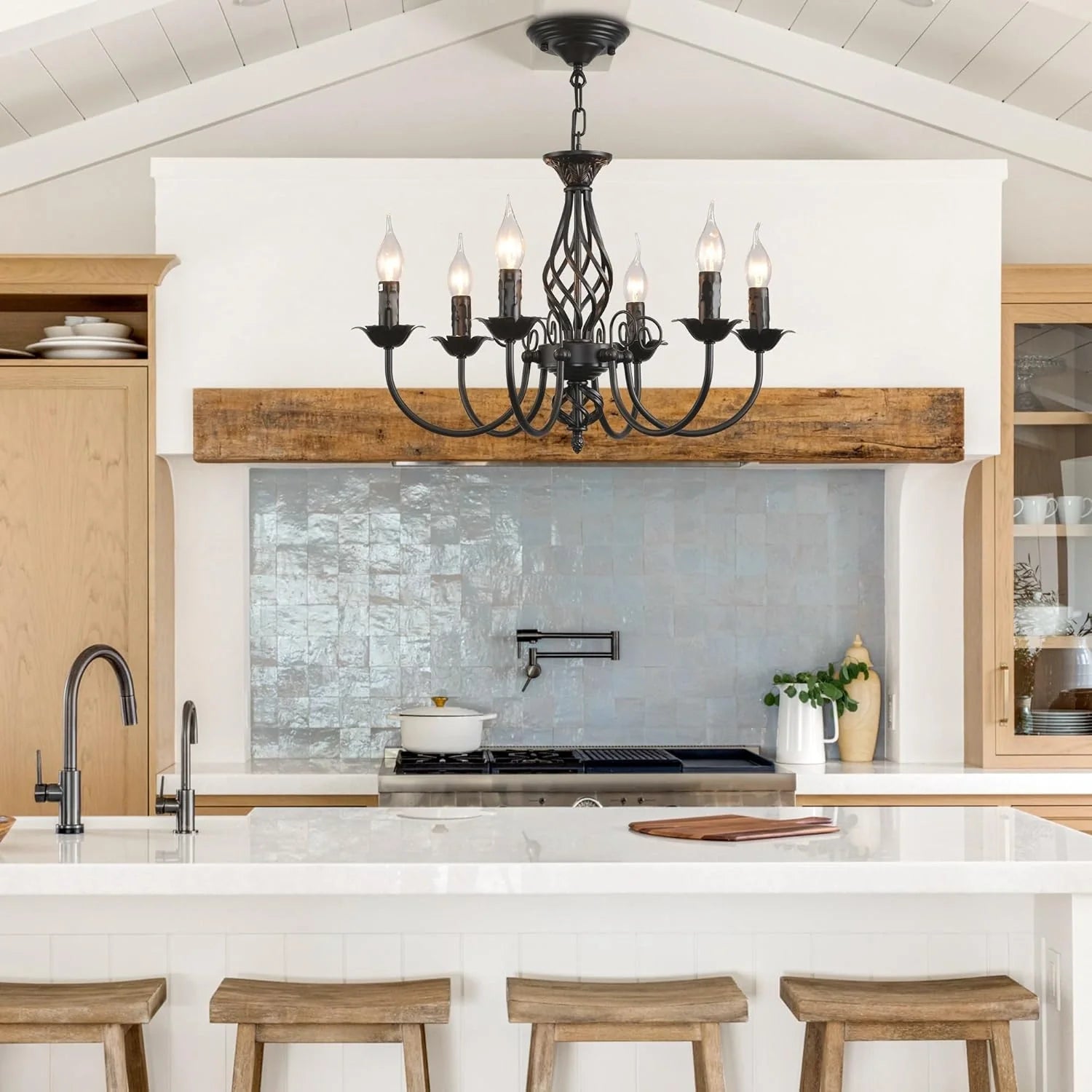rustic-farmhouse-wrought-iron-candle-chandelier-above-kitchen-island-ch407-20250620-Feyran-lighting