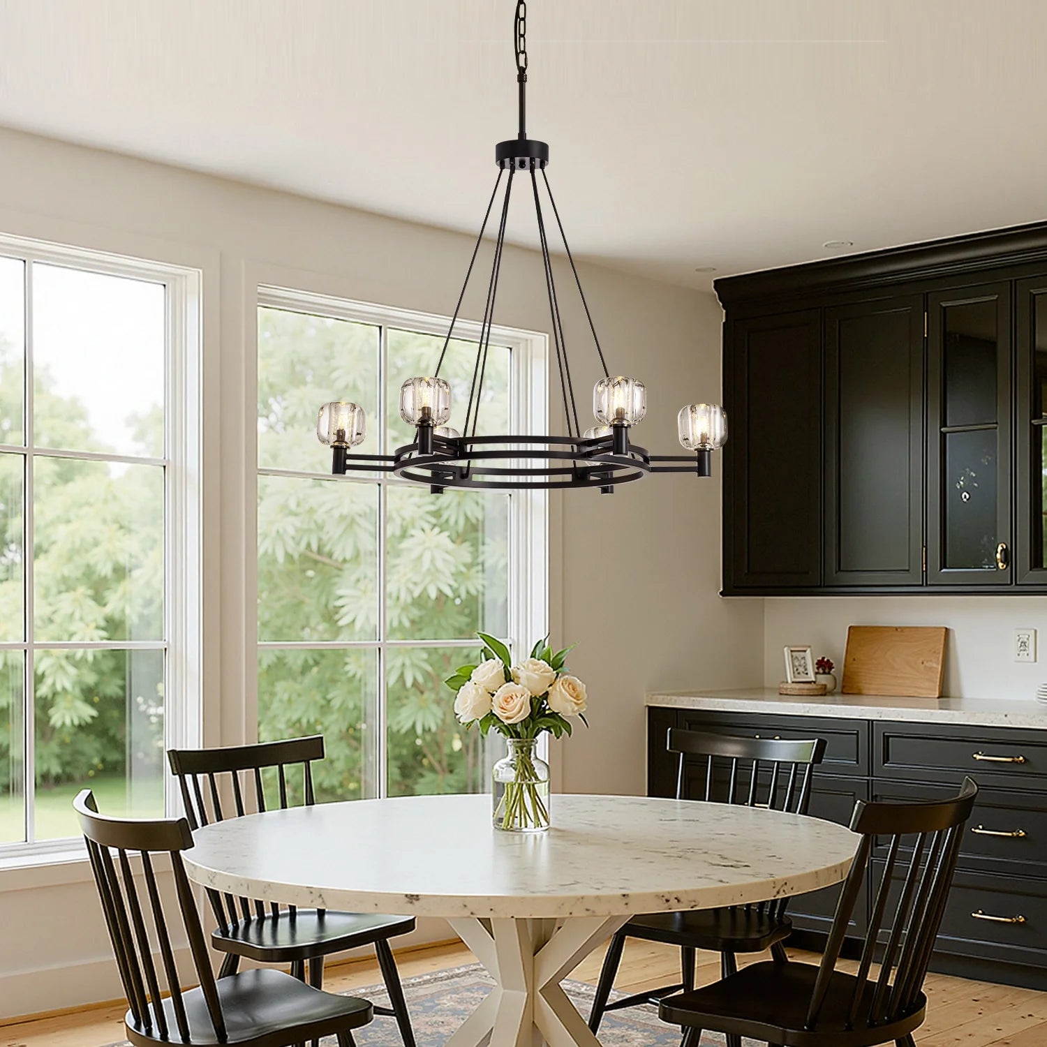 rustic-round-chandelier-with-glass-shades-installed-in-the-dining-room-ch460-20250903-Feyran-lighting