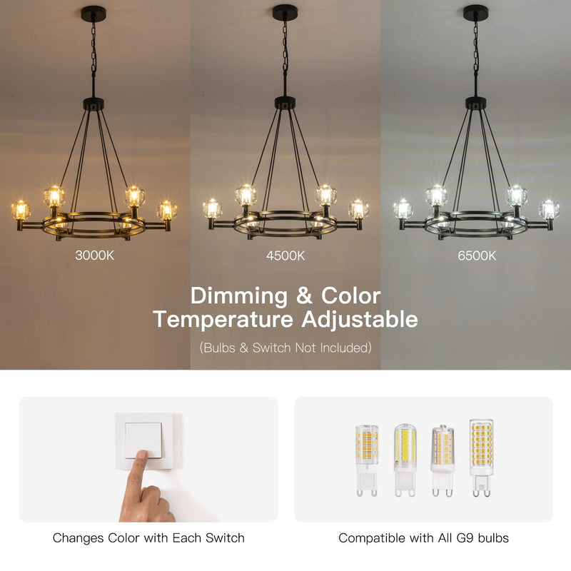 Rustic Round Chandelier with Glass Shades