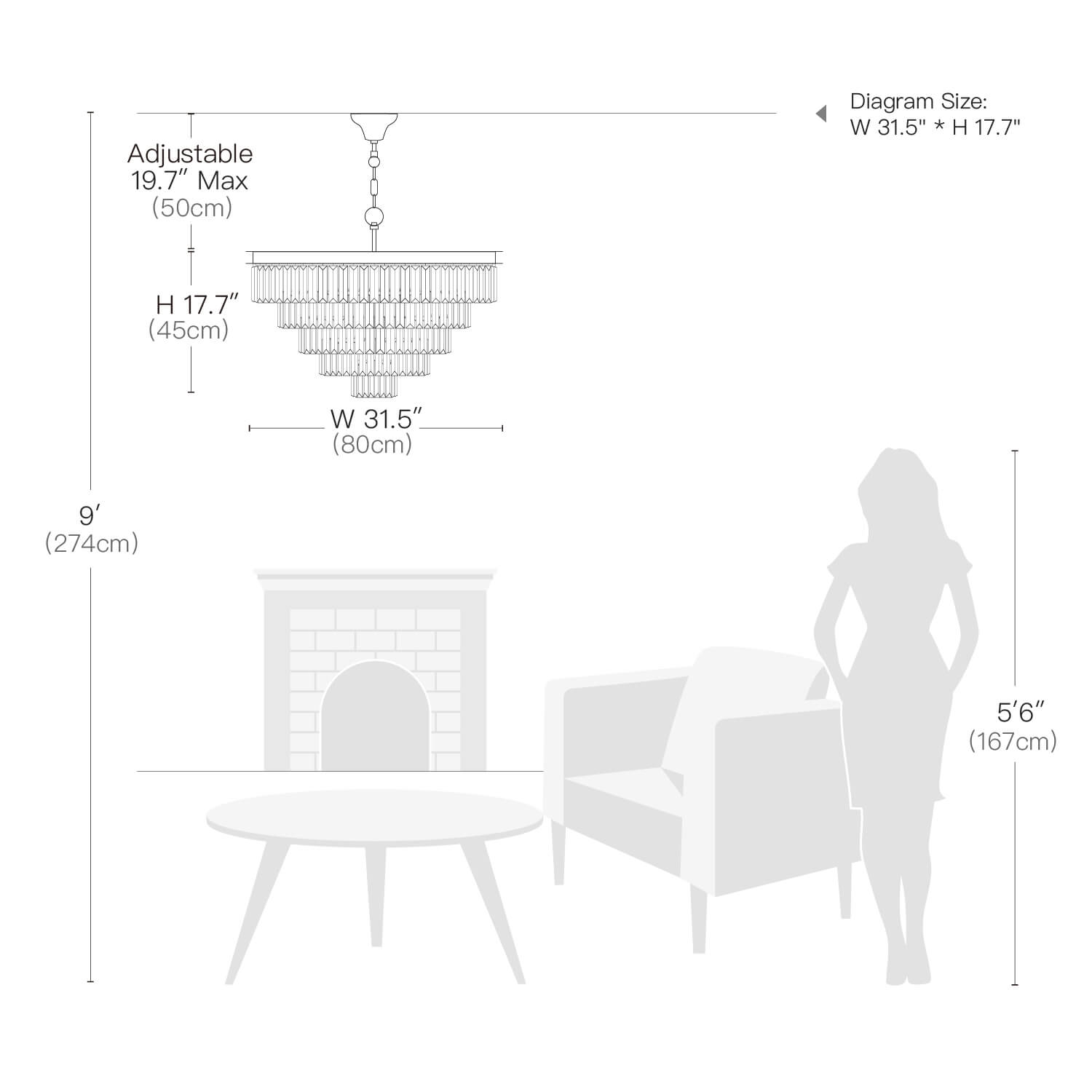 5 & 7 Tier Crystal Chandelier for Living Room - Pendant Lighting-Size | Feyran