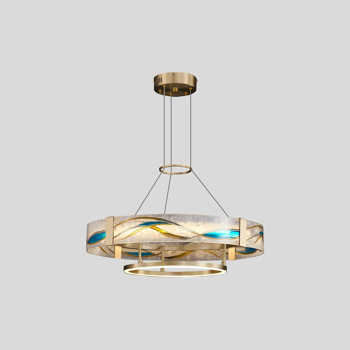 Feyran Enamel Round Brass Chandelier for Dining Area