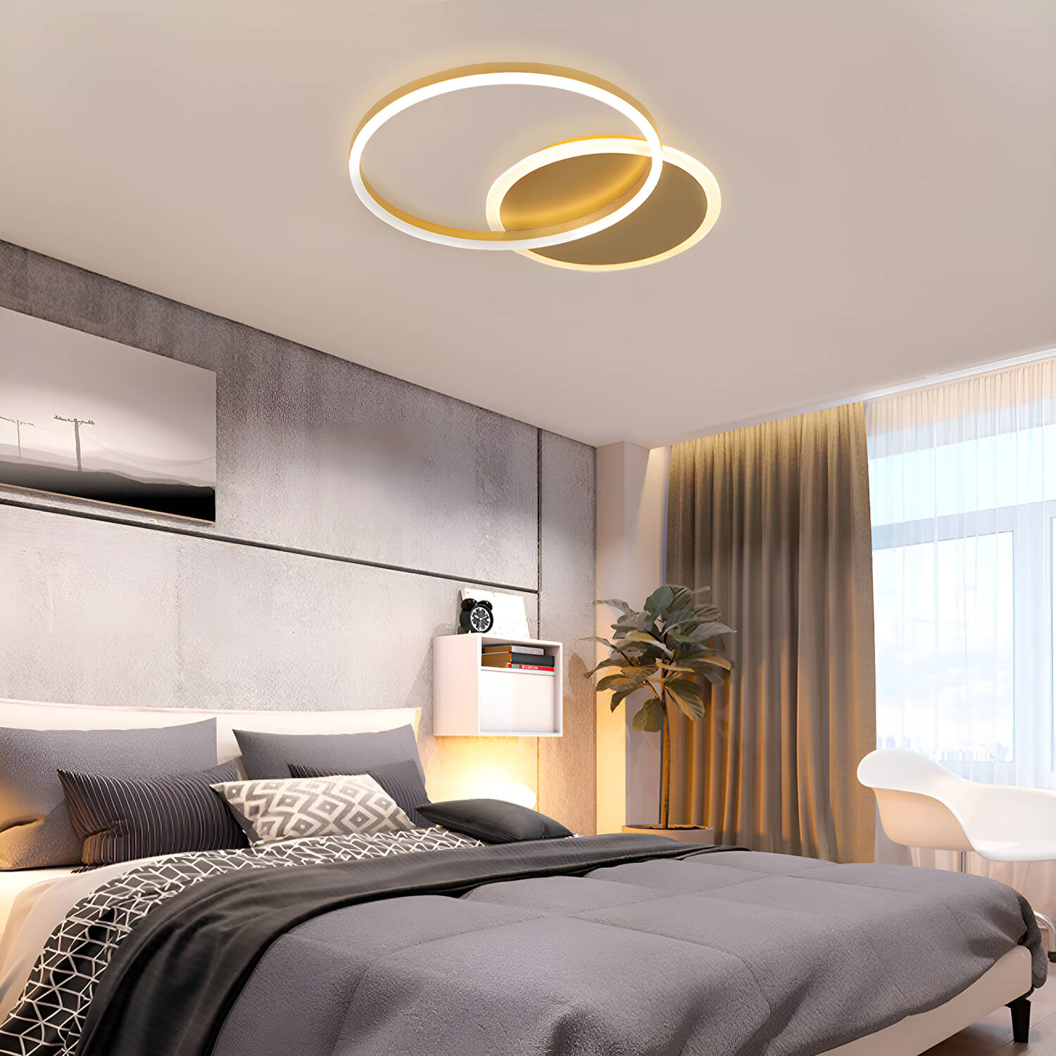 Sleek Multi-Layered Circular Living Room Ceiling Light – Stylish Aluminum Rings in Gold for Bedroom Ceiling-bed-room-1| Feyran