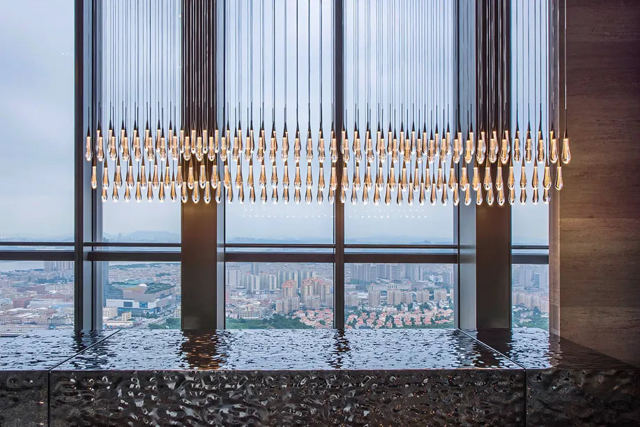 Solitaire Glass Linear Chandelier Lighting 37'' 50'' 70'' 87"W 120"W-Chandelier-Feyran-Brass-120''W*160 LIGHTS-Feyran