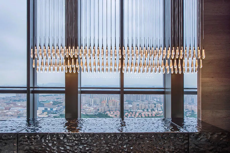 Solitaire Glass Linear Chandelier Lighting 37'' 50'' 70'' 87"W 120"W-Chandelier-Feyran-Brass-120''W*160 LIGHTS-Feyran