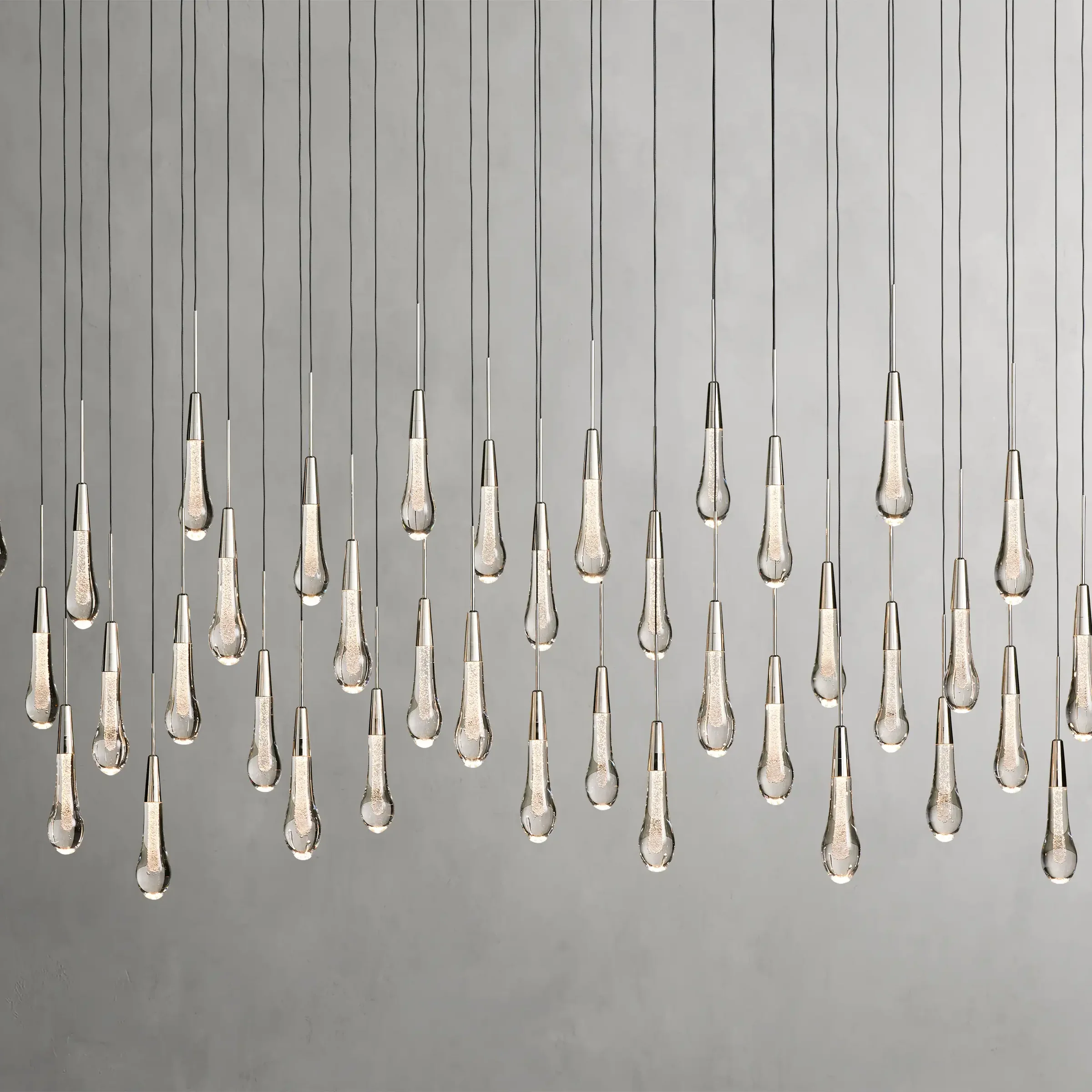 Solitaire Glass Linear Chandelier Lighting 37'' 50'' 70'' 87"W 120"W-Chandelier-Feyran-Nickel-87"W-Feyran