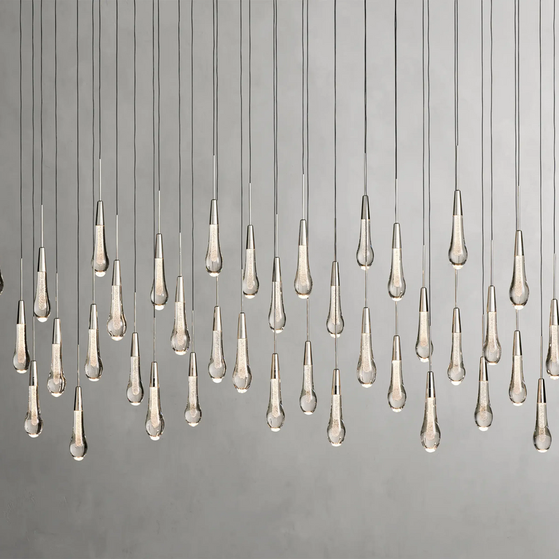 Solitaire Glass Linear Chandelier Lighting 37'' 50'' 70'' 87"W 120"W-Chandelier-Feyran-Nickel-87"W-Feyran