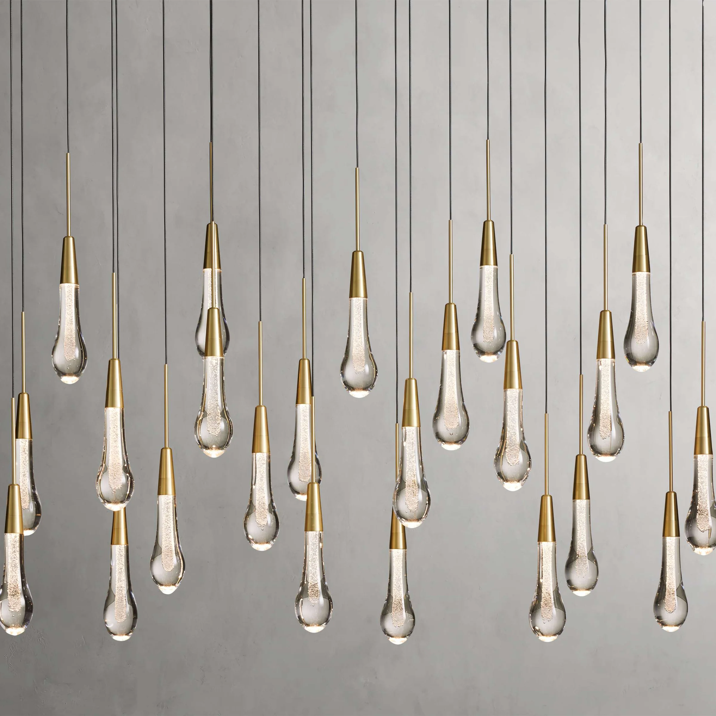 Solitaire Glass Linear Chandelier Lighting 37'' 50'' 70'' 87"W 120"W-Chandelier-Feyran-Brass-37''W-Feyran