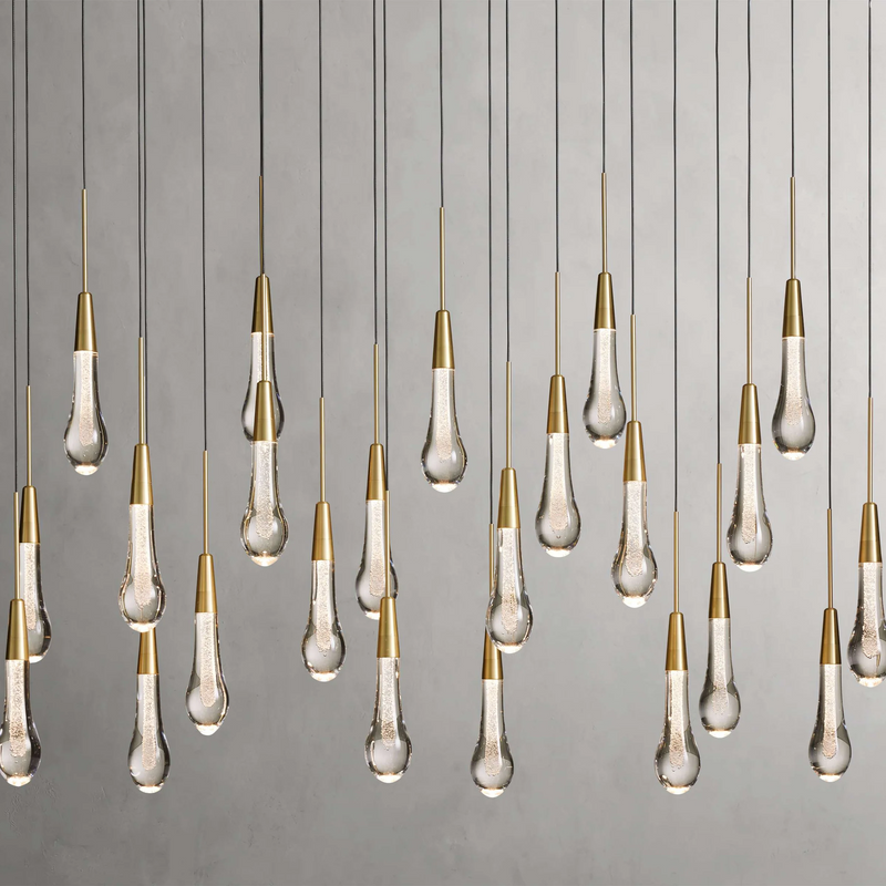 Solitaire Glass Linear Chandelier Lighting 37'' 50'' 70'' 87"W 120"W-Chandelier-Feyran-Brass-37''W-Feyran