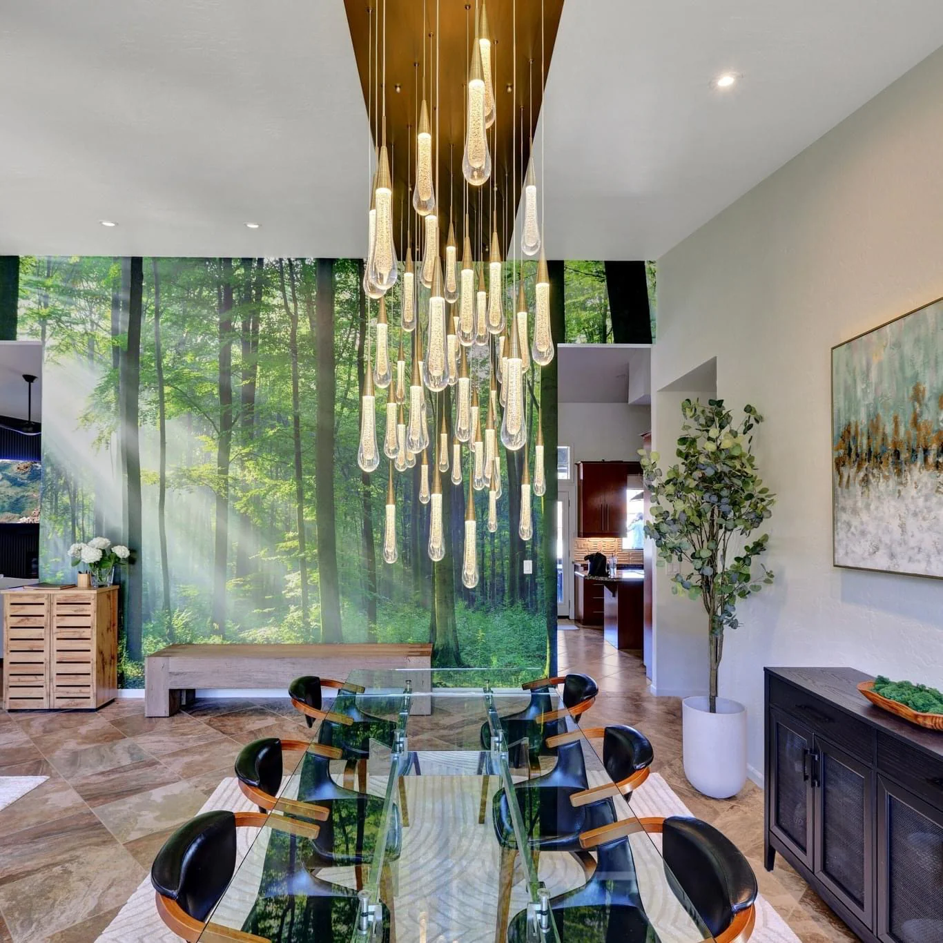 Solitaire Glass Linear Chandelier Lighting 37'' 50'' 70'' 87"W 120"W-Chandelier-Feyran-Brass-37''W-Feyran