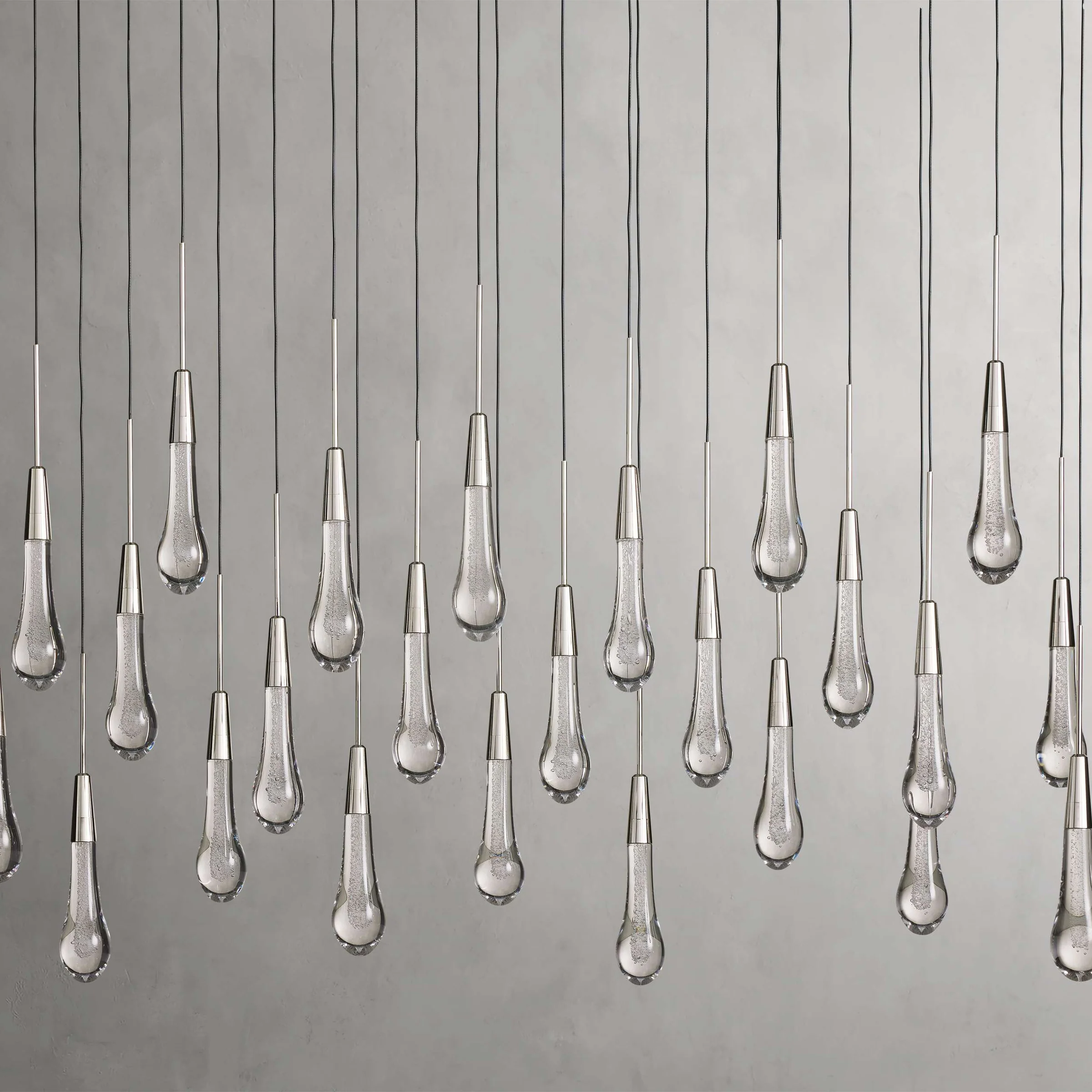 Solitaire Glass Linear Chandelier Lighting 37'' 50'' 70'' 87"W 120"W-Chandelier-Feyran-Nickel-70"W-Feyran