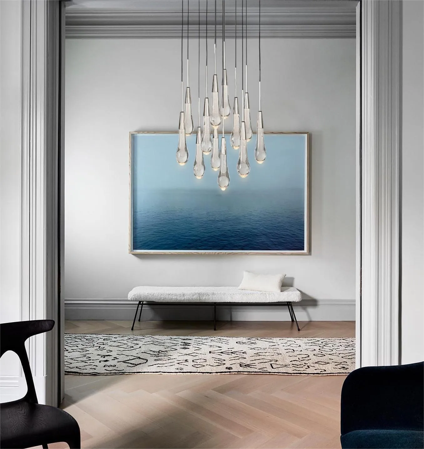 Solitaire Glass Linear Chandelier Lighting 37'' 50'' 70'' 87"W 120"W-Chandelier-Feyran-Brass-37''W-Feyran