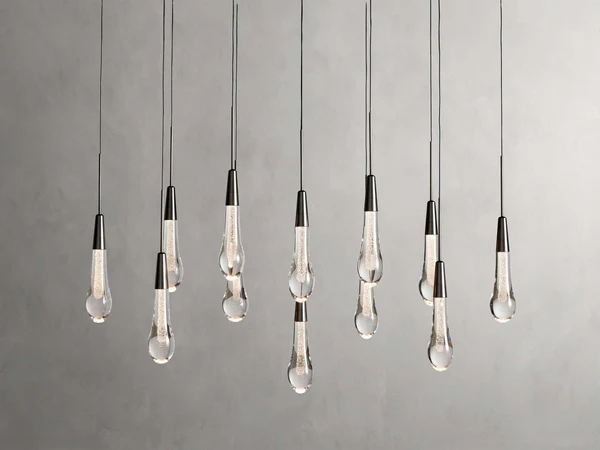 Solitaire Glass Linear Chandelier Lighting 37'' 50'' 70'' 87"W 120"W-Chandelier-Feyran-Bronze-37''W-Feyran