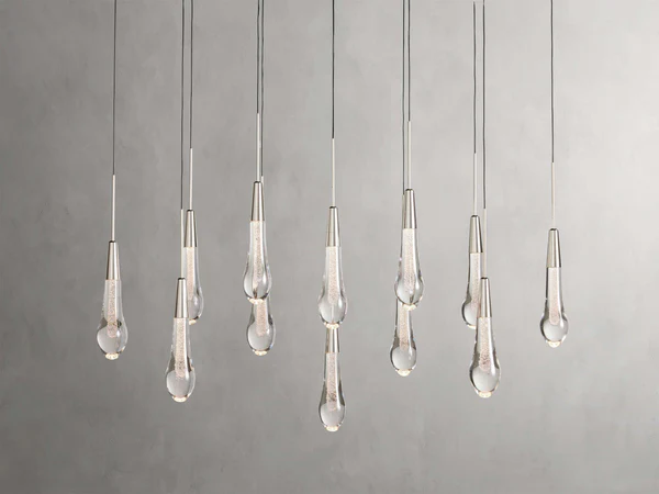 Solitaire Glass Linear Chandelier Lighting 37'' 50'' 70'' 87"W 120"W-Chandelier-Feyran-Nickel-37''W-Feyran