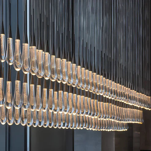 Solitaire Glass Linear Chandelier Lighting 37'' 50'' 70'' 87"W 120"W-Chandelier-Feyran-Brass-120''W*120 LIGHTS-Feyran