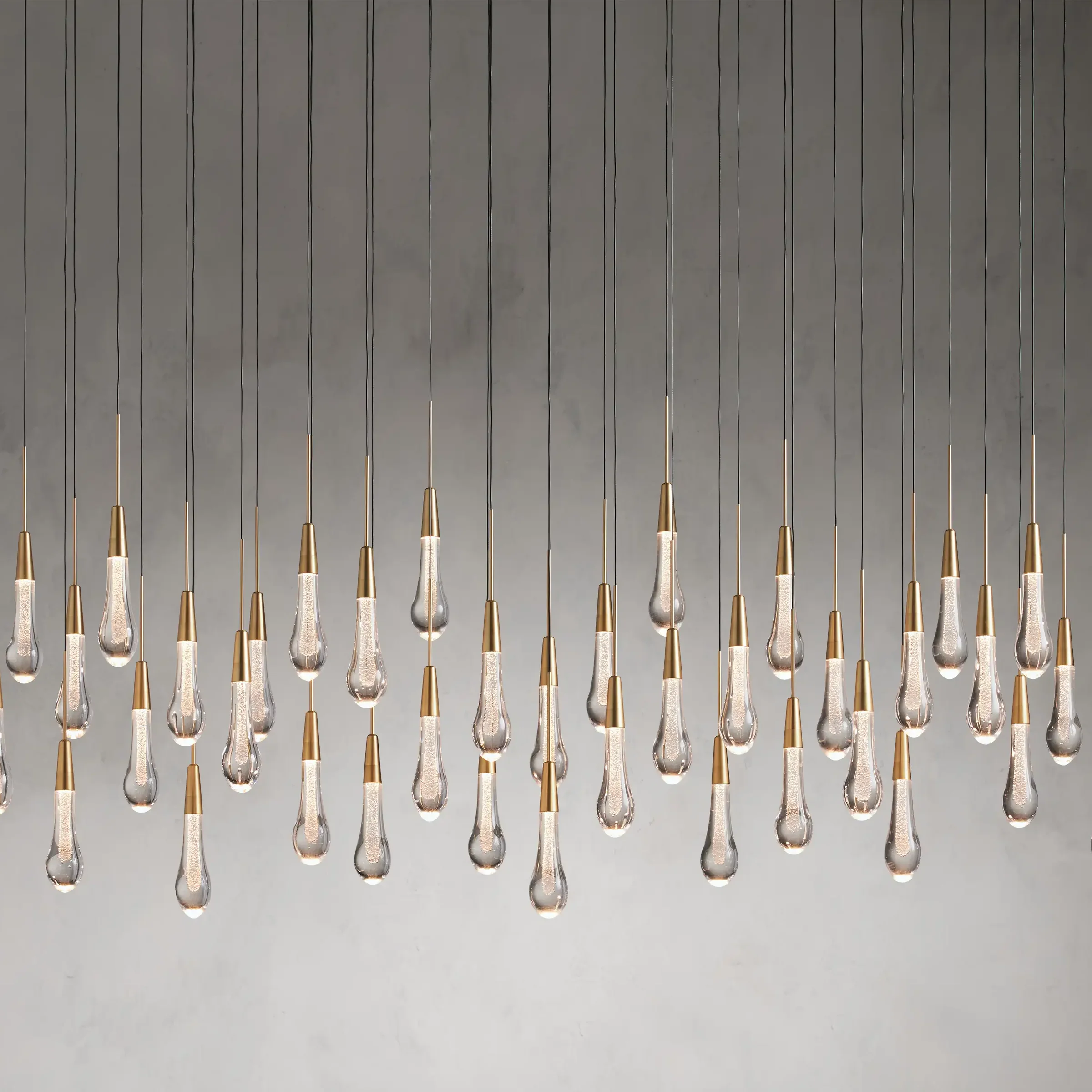 Solitaire Glass Linear Chandelier Lighting 37'' 50'' 70'' 87"W 120"W-Chandelier-Feyran-Brass-37''W-Feyran