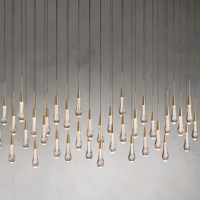 Solitaire Glass Linear Chandelier Lighting 37'' 50'' 70'' 87"W 120"W-Chandelier-Feyran-Brass-37''W-Feyran