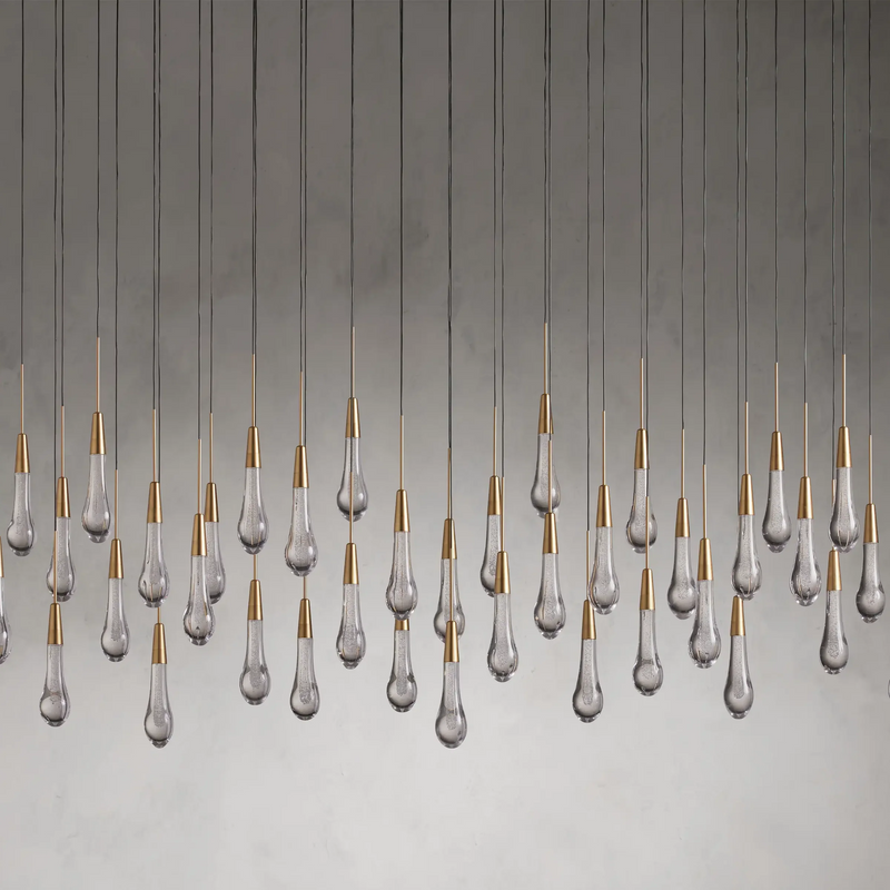 Solitaire Glass Linear Chandelier Lighting 37'' 50'' 70'' 87"W 120"W-Chandelier-Feyran-Brass-70"W-Feyran