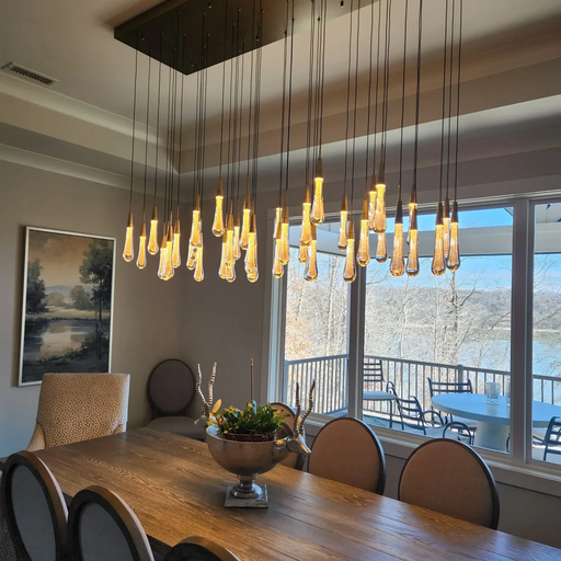 Solitaire Glass Linear Chandelier Lighting 37'' 50'' 70'' 87"W 120"W-Chandelier-Feyran-Brass-37''W-Feyran