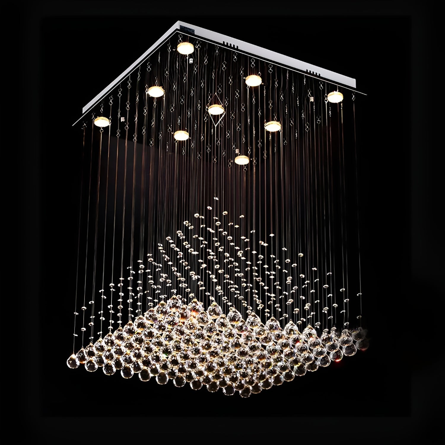 Square Base Pyramid Raindrop Crystal Chandelier - Ceiling Light-1|Feyran
