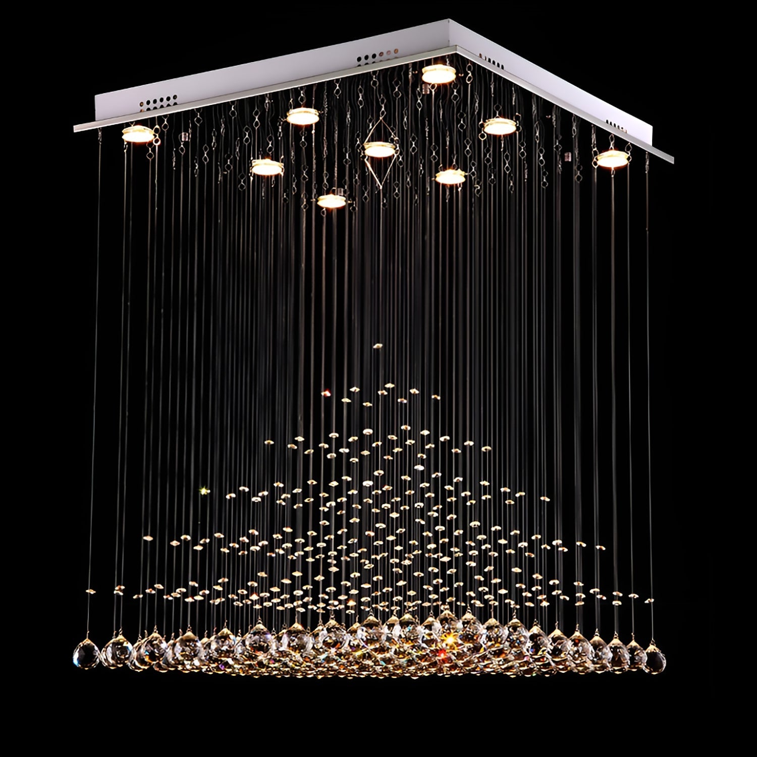 Square Base Pyramid Raindrop Crystal Chandelier - Ceiling Light-2|Feyran