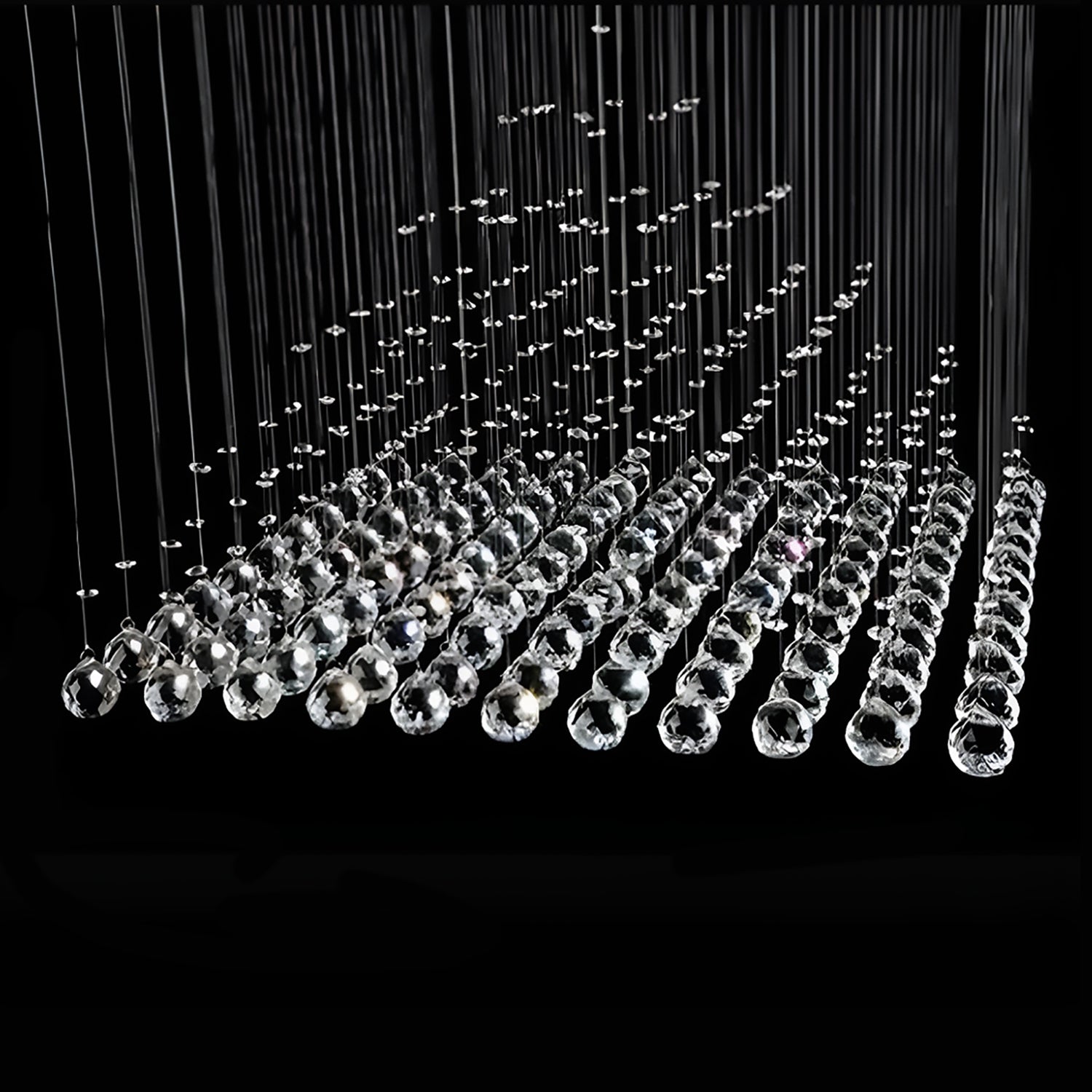 Square Base Pyramid Raindrop Crystal Chandelier - Ceiling Light-details-1|Feyran