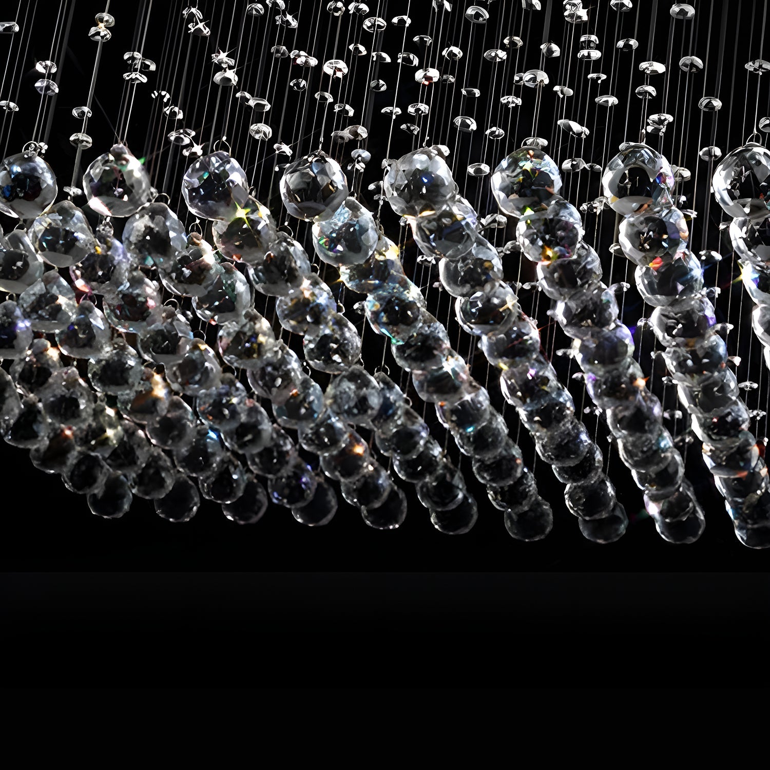 Square Base Pyramid Raindrop Crystal Chandelier - Ceiling Light-details-2|Feyran