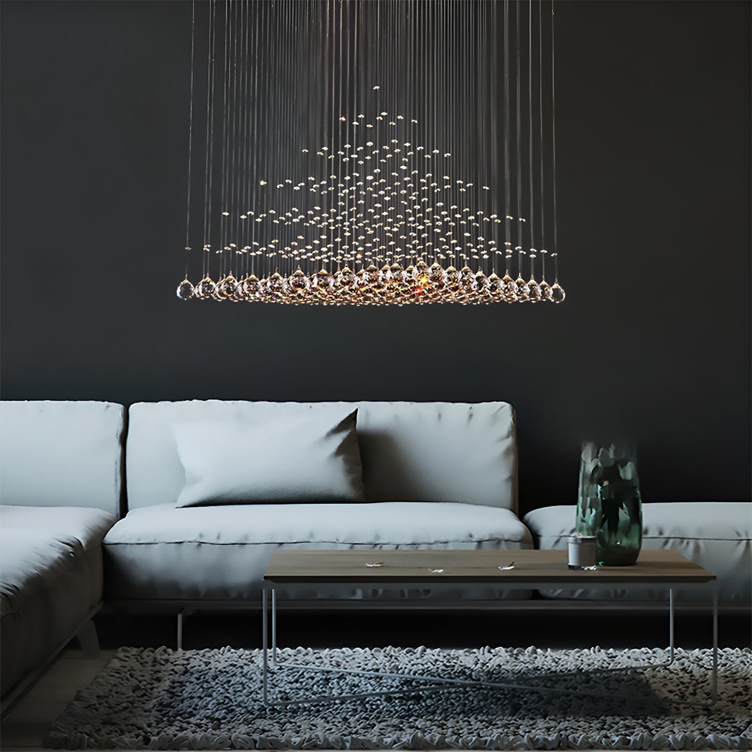 Square Base Pyramid Raindrop Crystal Chandelier - Ceiling Light-living-room-1|Feyran