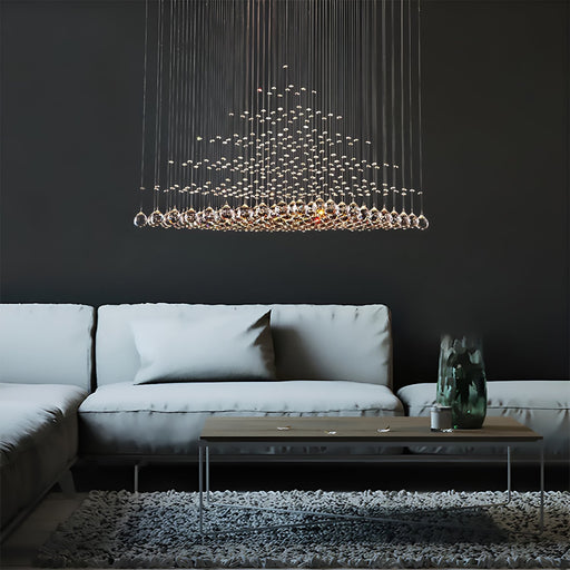 Square Base Pyramid Raindrop Crystal Chandelier - Ceiling Light-living-room-1|Feyran