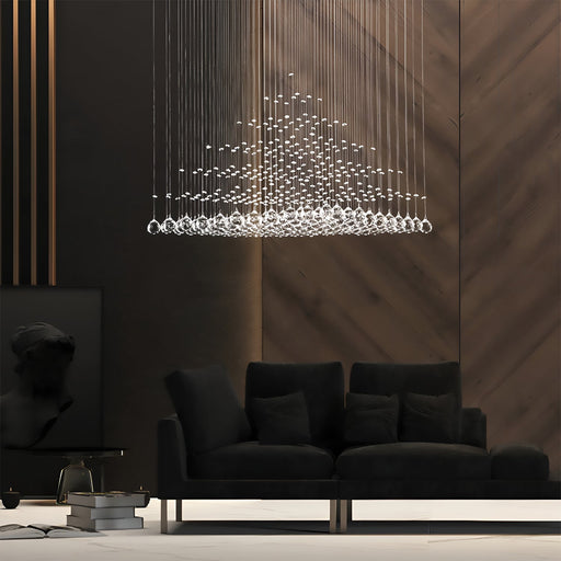 Square Base Pyramid Raindrop Crystal Chandelier - Ceiling Light-living-room-2|Feyran