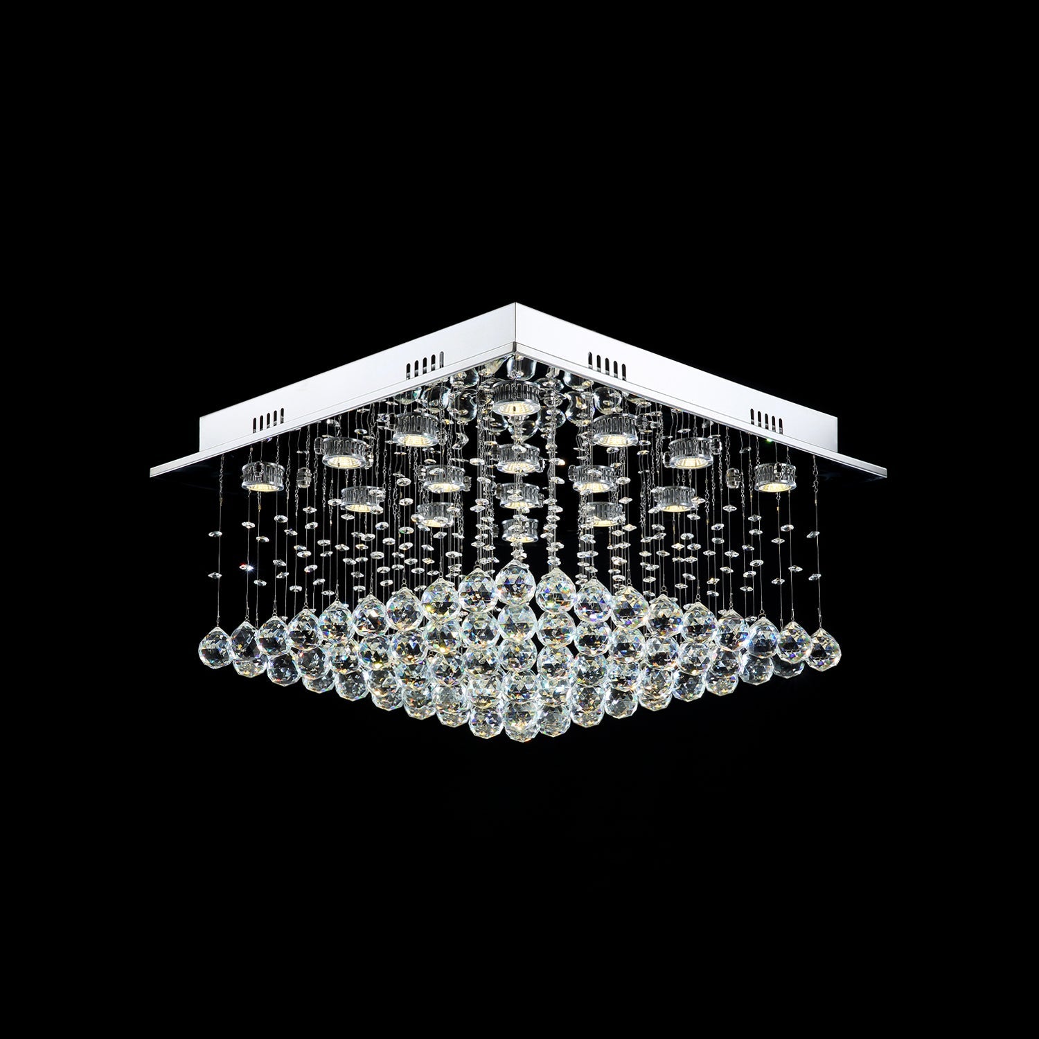 Square Low Ceiling Raindrop Crystal Chandelier frontview-1 | Feyran