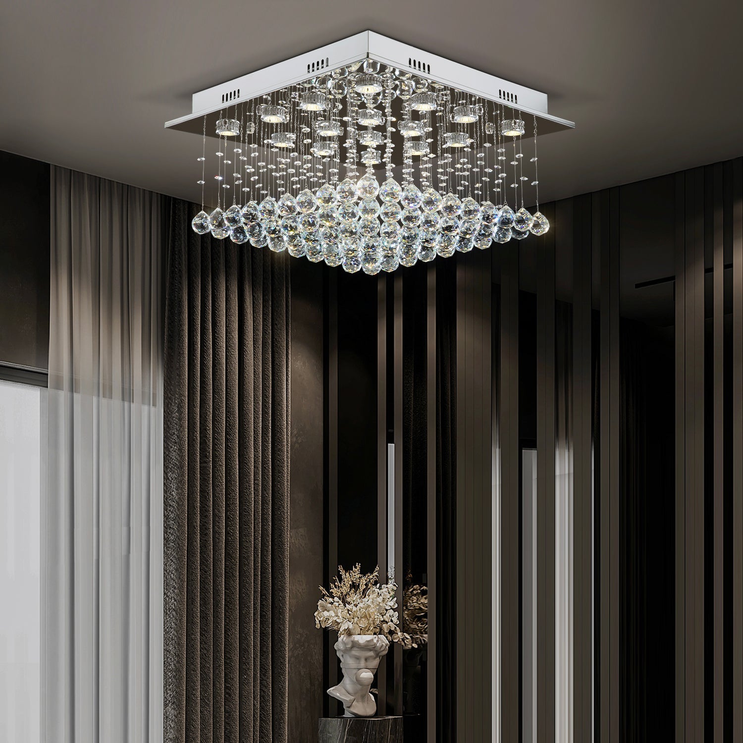 Square Low Ceiling Raindrop Crystal Chandelier livingroom-1 | Feyran