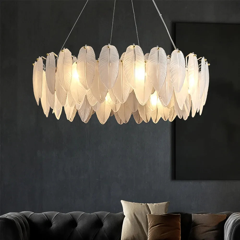 statement-contemporary-feather-glass-chandelier-installed-in-the-living-room-ch422-20250711-Feyran-lighting