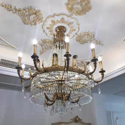 Large Oversized Luxury Golden Metal Brass Candle Crystal Tassel Chandelier For High-ceiling Staircase/Entryway/Hallway/Living/Meeting Room