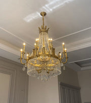 Large Oversized Luxury Golden Metal Brass Candle Crystal Tassel Chandelier For High-ceiling Staircase/Entryway/Hallway/Living/Meeting Room