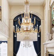 Large Oversized Luxury Golden Metal Brass Candle Crystal Tassel Chandelier For High-ceiling Staircase/Entryway/Hallway/Living/Meeting Room