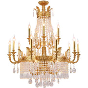 Large Oversized Luxury Golden Metal Brass Candle Crystal Tassel Chandelier For High-ceiling Staircase/Entryway/Hallway/Living/Meeting Room