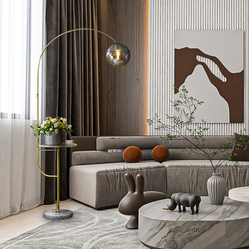 Swivel Dome Shade Golden Floor Lamp with Marble Table -Livingroom |Feyran