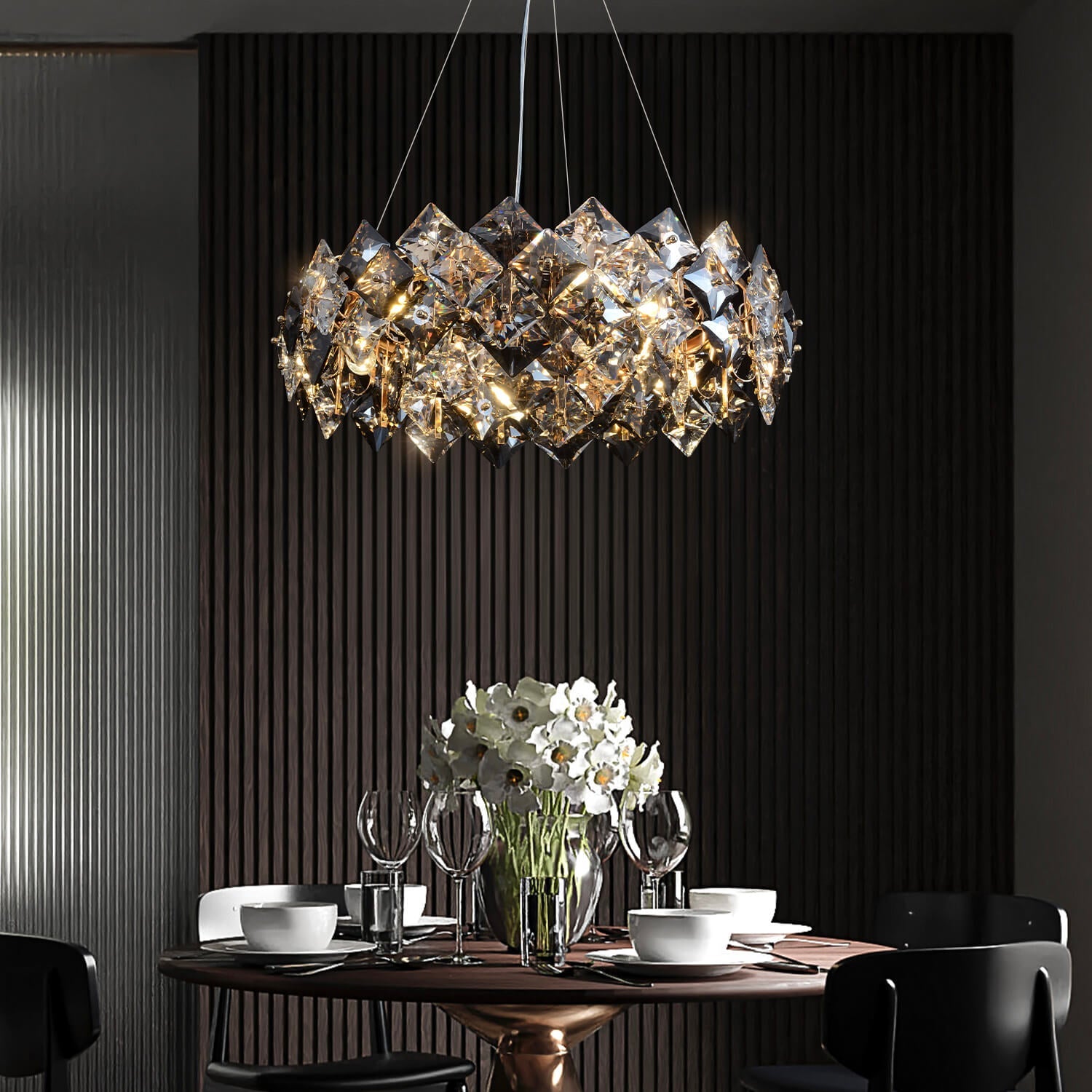 Modern Tiered Crystal Chandelier-dining-room-1|Feyran