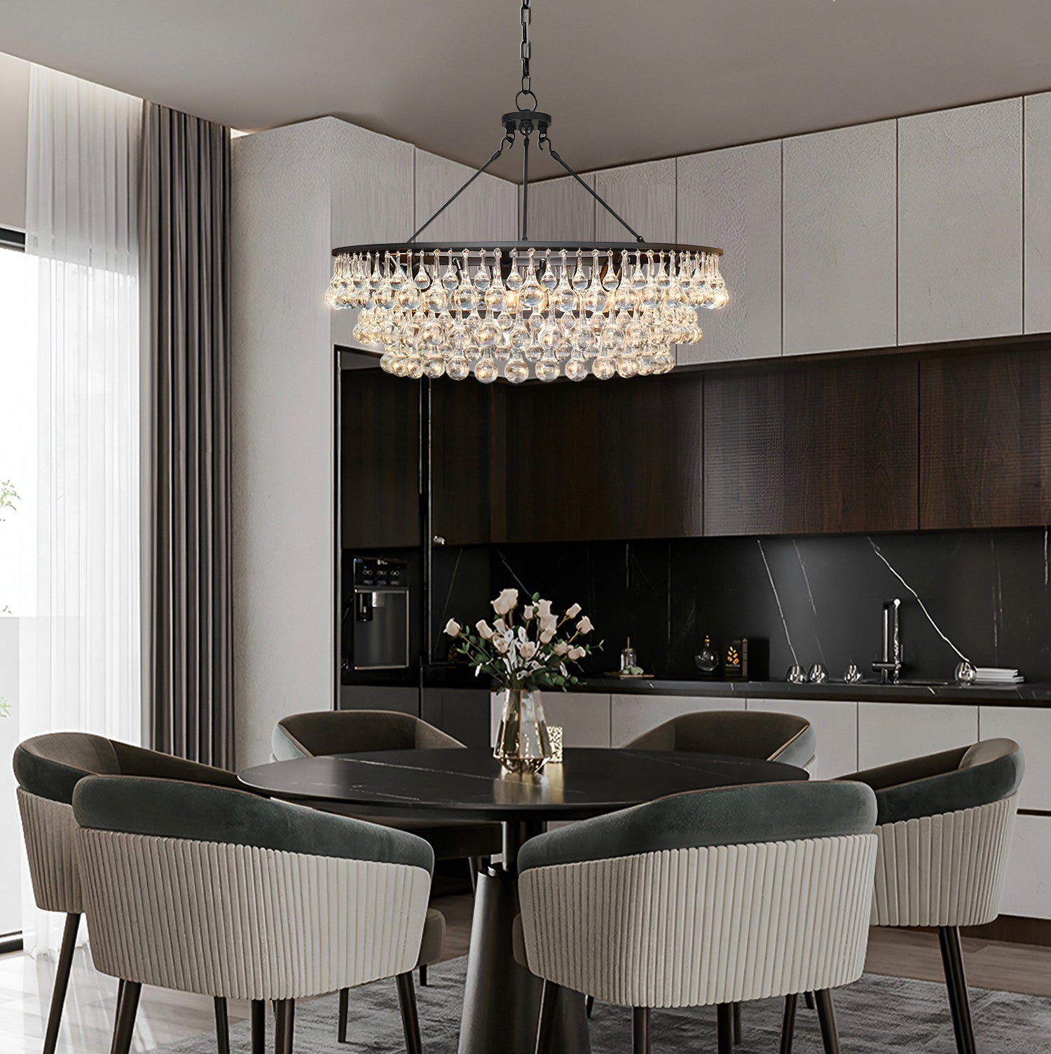 Unique Tiered Crystal Chandelier-dinging-room-4|Feyran