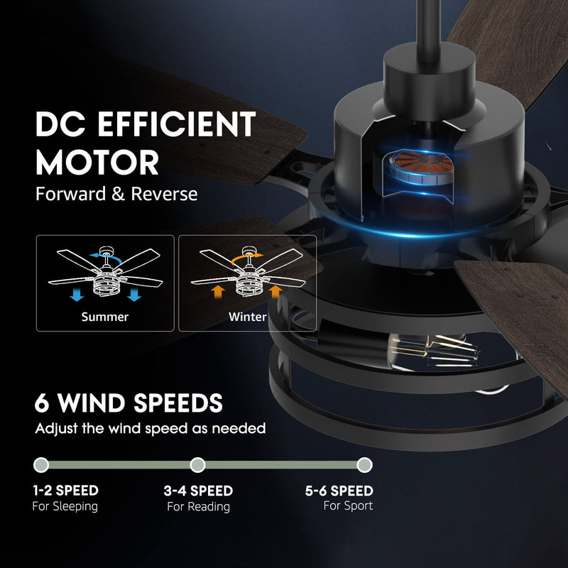 vintara-52“-farmhouse-rustic-black-cage-ceiling-fan-with-lights-remote-included-ideal-for-bedroom-living-room-Motor-Forward-and-Reversible-function-2